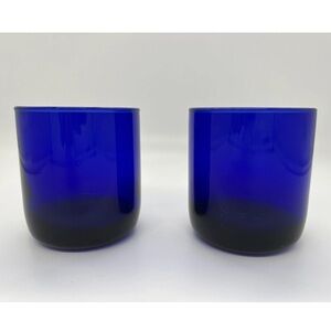 Pair Of Vtg Libbey Metropolitan Cobalt Blue Round Bottom Old Fashion Rocks Glass
